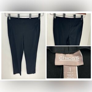 Chicos Black Ankle Pull On Pants Size 1 Medium US 8‎ Stretch Rayon Nylon 31x25
